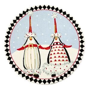 NEW Mackenzie-Childs Patience Brewster Santa Penguins 3' Round Rug